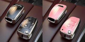 1 Premium Audi Key Fob Case – Glossy Black or Pink with Chrome Edge – Protective Shell for Smart Key – Fits Select Audi Models