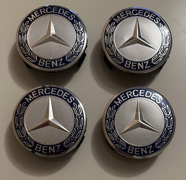 original.jpeg 4 pcs (Set) 75mm - 2.95inch Silver & Blue Mercedes Benz Wheel Center Hub Caps