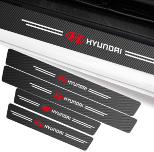 4 pcs Red Carbon Fiber Car Door Sill Scuff Protector Set for Hyundai - Anti-Scratch Strip (1)