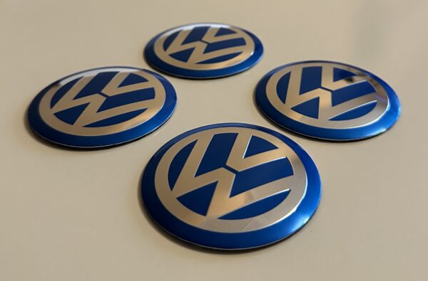 4 pcs (Set) 70mm - 2.75inch Blue Volkswagen Wheel Center Hub Caps Stickers