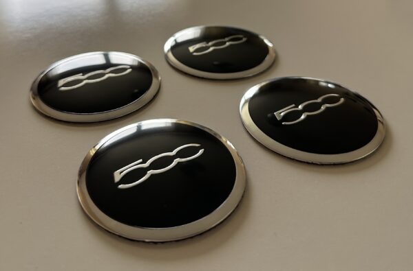 original.jpeg 4 pcs (Set) 56mm - 2.20inch Black & Silver Fiat 500 Wheel Center Hub Caps Stickers