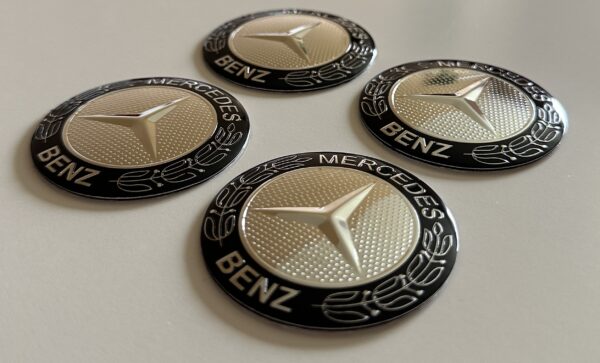 original.jpeg 4 pcs (Set) 56mm - 2.20inch Silver & Black Mercedes Benz Wheel Center Hub Caps Stickers