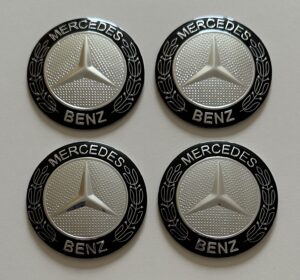 original.jpeg 4 pcs (Set) 56mm - 2.20inch Silver & Black Mercedes Benz Wheel Center Hub Caps Stickers