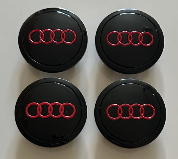 original.jpeg 4 pcs (Set) 69mm - 2.72inch Black & Red Audi Wheel Center Hub Caps