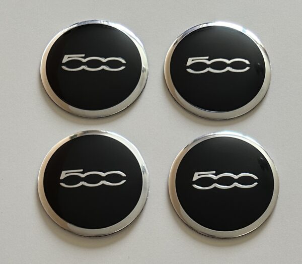 original.jpeg 4 pcs (Set) 56mm - 2.20inch Black & Silver Fiat 500 Wheel Center Hub Caps Stickers