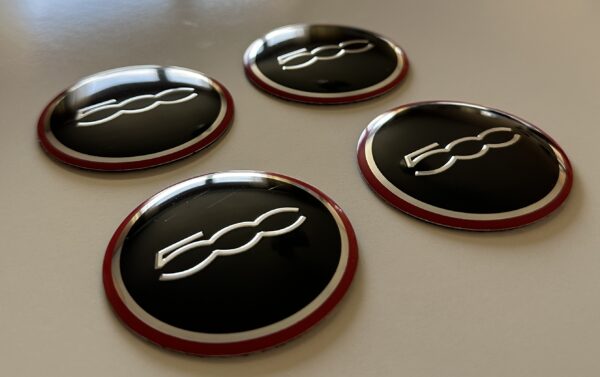 original.jpeg 4 pcs (Set) 56mm - 2.20inch Black & Red Fiat 500 Wheel Center Hub Caps Stickers