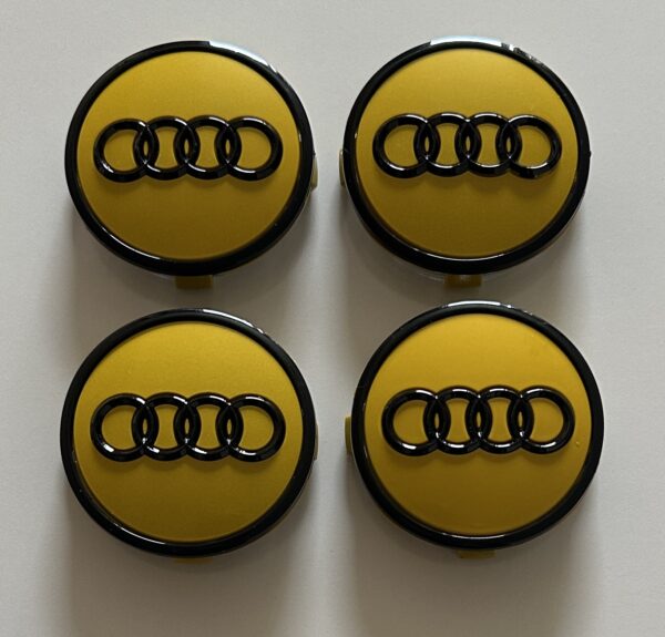 original.jpeg 4 pcs (Set) 61mm - 2.40inch Yellow & Black Audi Wheel Center Hub Caps