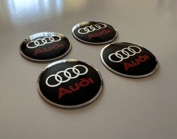 original.png 4 pcs (Set) 56mm - 2.20inch Black & Red Audi Wheel Center Hub Caps Stickers