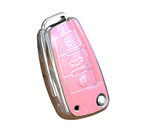 5 Premium Audi Key Fob Case – Glossy Black or Pink with Chrome Edge – Protective Shell for Smart Key – Fits Select Audi Models