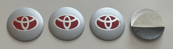 4 pcs (Set) 56mm - 2.20inch Silver & Red Toyota Wheel Center Hub Caps Stickers