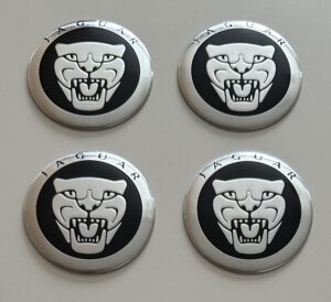 4 pcs (Set) 56mm - 2.20inch Black & Silver Jaguar Wheel Center Hub Caps Stickers
