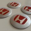 4 pcs (Set) 56mm - 2.20inch Silver & Red Honda Wheel Center Hub Caps Stickers