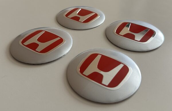4 pcs (Set) 56mm - 2.20inch Silver & Red Honda Wheel Center Hub Caps Stickers