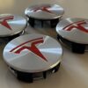 4 pcs (Set) 58mm - 2.28inch Silver & Red Tesla Wheel Center Hub Caps