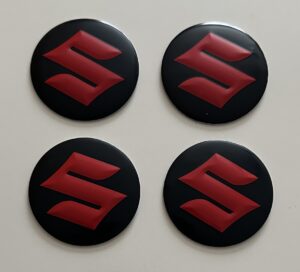 4 pcs (Set) 56mm - 2.20inch Black & Red Suzuki Wheel Center Hub Caps Stickers