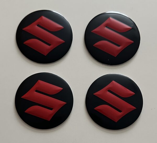 original.jpeg 4 pcs (Set) 56mm - 2.20inch Black & Red Suzuki Wheel Center Hub Caps Stickers