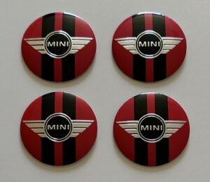 original.jpeg 4 pcs (Set) 50mm - 1.97inch Black & Red Mini Cooper Wheel Center Hub Caps Stickers (1)