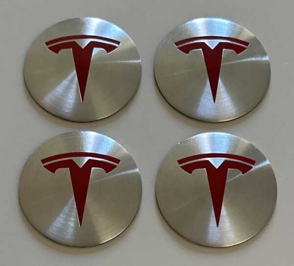 original.jpeg 4 pcs (Set) 65mm - 2.56inch Silver & Red Tesla Wheel Center Hub Caps Stickers