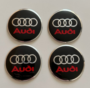 original.png 4 pcs (Set) 56mm - 2.20inch Black & Red Audi Wheel Center Hub Caps Stickers
