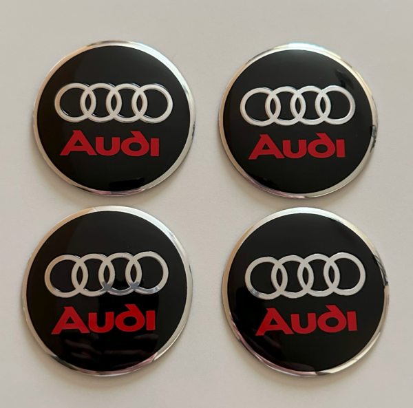 original.png 4 pcs (Set) 56mm - 2.20inch Black & Red Audi Wheel Center Hub Caps Stickers