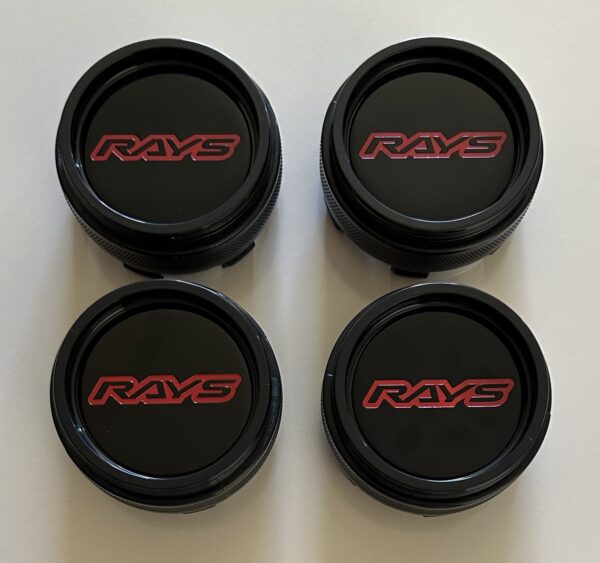 original.jpeg 4 pcs (Set) 65mm - 2.56inch Black & Red RAYS Wheel Center Hub Caps