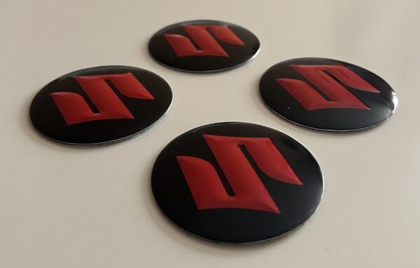 original.jpeg 4 pcs (Set) 56mm - 2.20inch Black & Red Suzuki Wheel Center Hub Caps Stickers