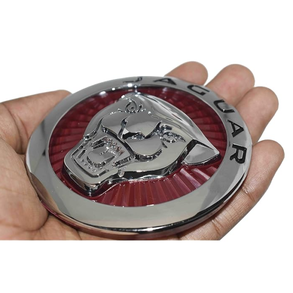 original.png 1 pcs 70mm Red & Silver Jaguar Logo Hood Emblem