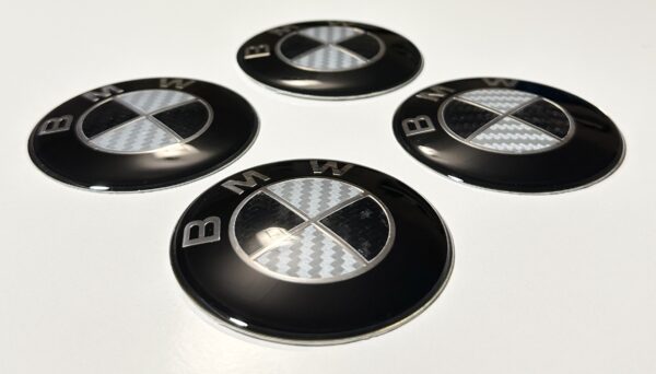 original.jpeg 4 pcs (Set) 65mm - 2.56inch Carbon Black & White BMW Wheel Center Hub Caps Stickers