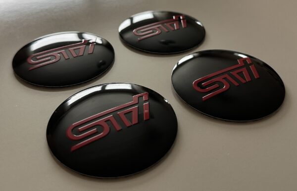 original.jpeg 4 pcs (Set) 56mm - 2.20inch Black & Red Subaru STI Wheel Center Hub Caps Stickers