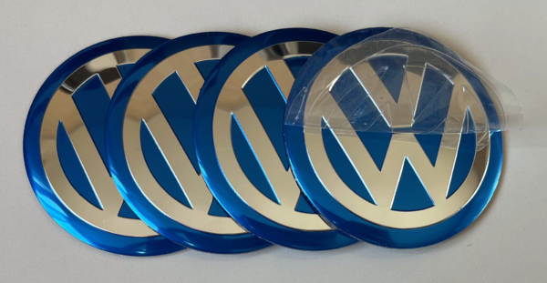 4 pcs (Set) 65mm - 2.56inch Blue Volkswagen Wheel Center Hub Caps Stickers