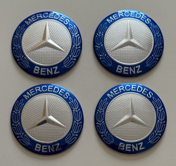 original.jpeg 4 pcs (Set) 56mm - 2.20inch Silver & Blue Mercedes Benz Wheel Center Hub Caps Stickers