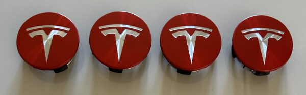 4 pcs (Set) 58mm - 2.28inch Red & Silver Tesla Wheel Center Hub Caps