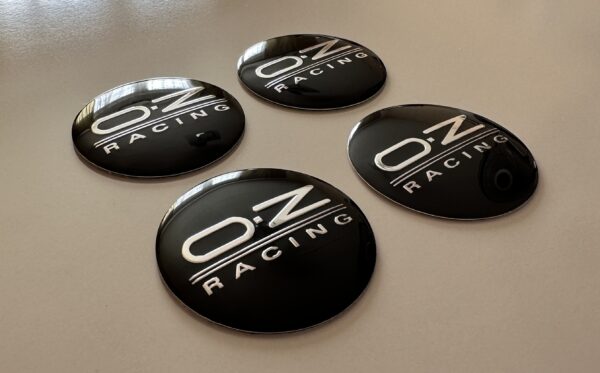 4 pcs (Set) 56mm - 2.20inch Black & Silver OZ Racing Wheel Center Hub Caps Stickers