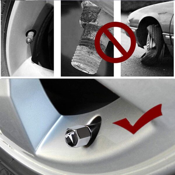 original.jpeg 4 pcs (Set) Tesla Silver Wheel Tire Valve Stem Caps + Wrench Keychain for Tesla Model X S 3 Y