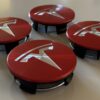 4 pcs (Set) 58mm - 2.28inch Red & Silver Tesla Wheel Center Hub Caps
