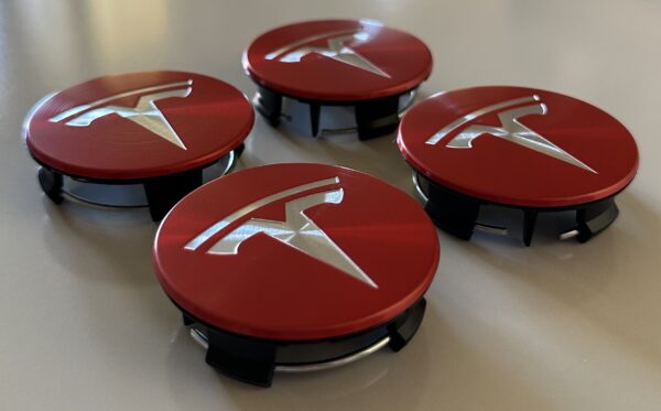 4 pcs (Set) 58mm - 2.28inch Red & Silver Tesla Wheel Center Hub Caps
