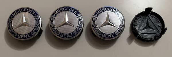 original.jpeg 4 pcs (Set) 75mm - 2.95inch Silver & Blue Mercedes Benz Wheel Center Hub Caps