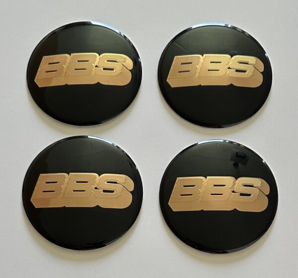 4 pcs (Set) 80mm - 3.15inch Black & Gold BBS Wheel Center Hub Caps Stickers