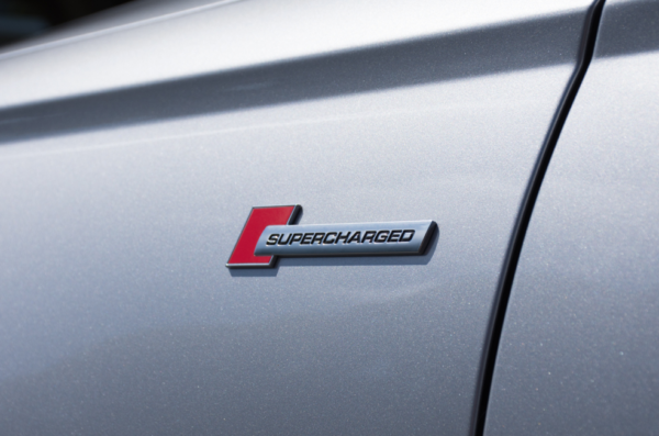 original.png 1 pcs Silver & Red Audi Supercharged Emblem Sticker Metal
