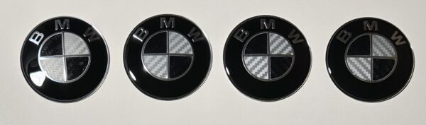 original.jpeg 4 pcs (Set) 65mm - 2.56inch Carbon Black & White BMW Wheel Center Hub Caps Stickers