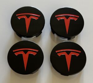 original.jpeg 4 pcs (Set) 58mm - 2.28inch Black & Red Tesla Wheel Center Hub Caps