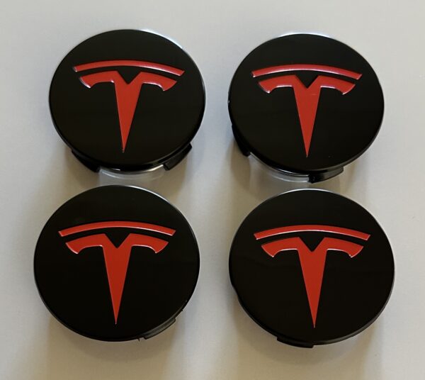 original.jpeg 4 pcs (Set) 58mm - 2.28inch Black & Red Tesla Wheel Center Hub Caps