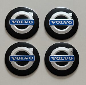 4 pcs (Set) 56mm - 2.20inch Black Volvo wtih Blue Logo Wheel Center Hub Caps Stickers