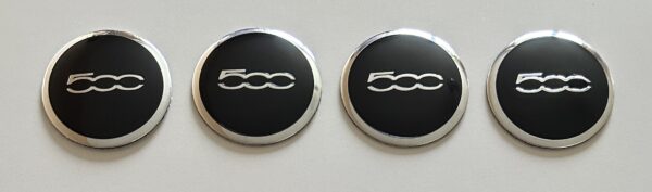 original.jpeg 4 pcs (Set) 56mm - 2.20inch Black & Silver Fiat 500 Wheel Center Hub Caps Stickers