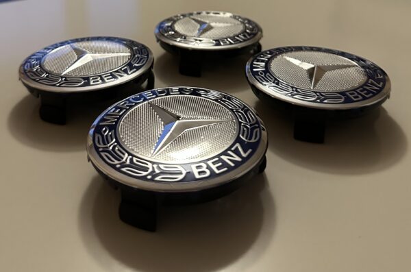 original.jpeg 4 pcs (Set) 75mm - 2.95inch Silver & Blue Mercedes Benz Wheel Center Hub Caps