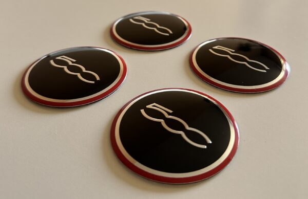 original.jpeg 4 pcs (Set) 56mm - 2.20inch Black & Red Fiat 500 Wheel Center Hub Caps Stickers