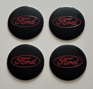 4 pcs (Set) 56mm - 2.20inch Black & Red Ford Wheel Center Hub Caps Stickers