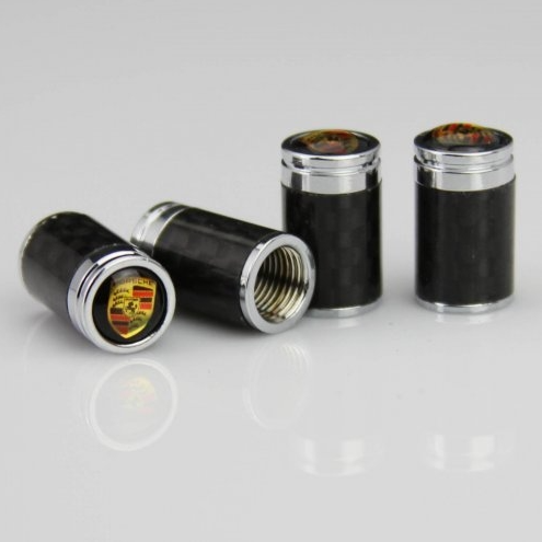 original.png 4 pcs (Set) Black Carbon Tire Valve Dust Caps for Porsche