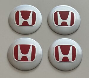4 pcs (Set) 56mm - 2.20inch Silver & Red Honda Wheel Center Hub Caps Stickers