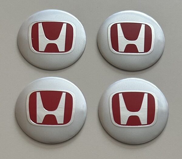 4 pcs (Set) 56mm - 2.20inch Silver & Red Honda Wheel Center Hub Caps Stickers